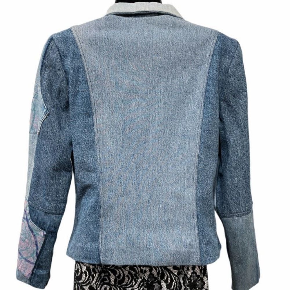VINTAGE Original Hand Painted Upcycled Denim Patchwork Blazer Jacket Size Small - Picture 14 of 16